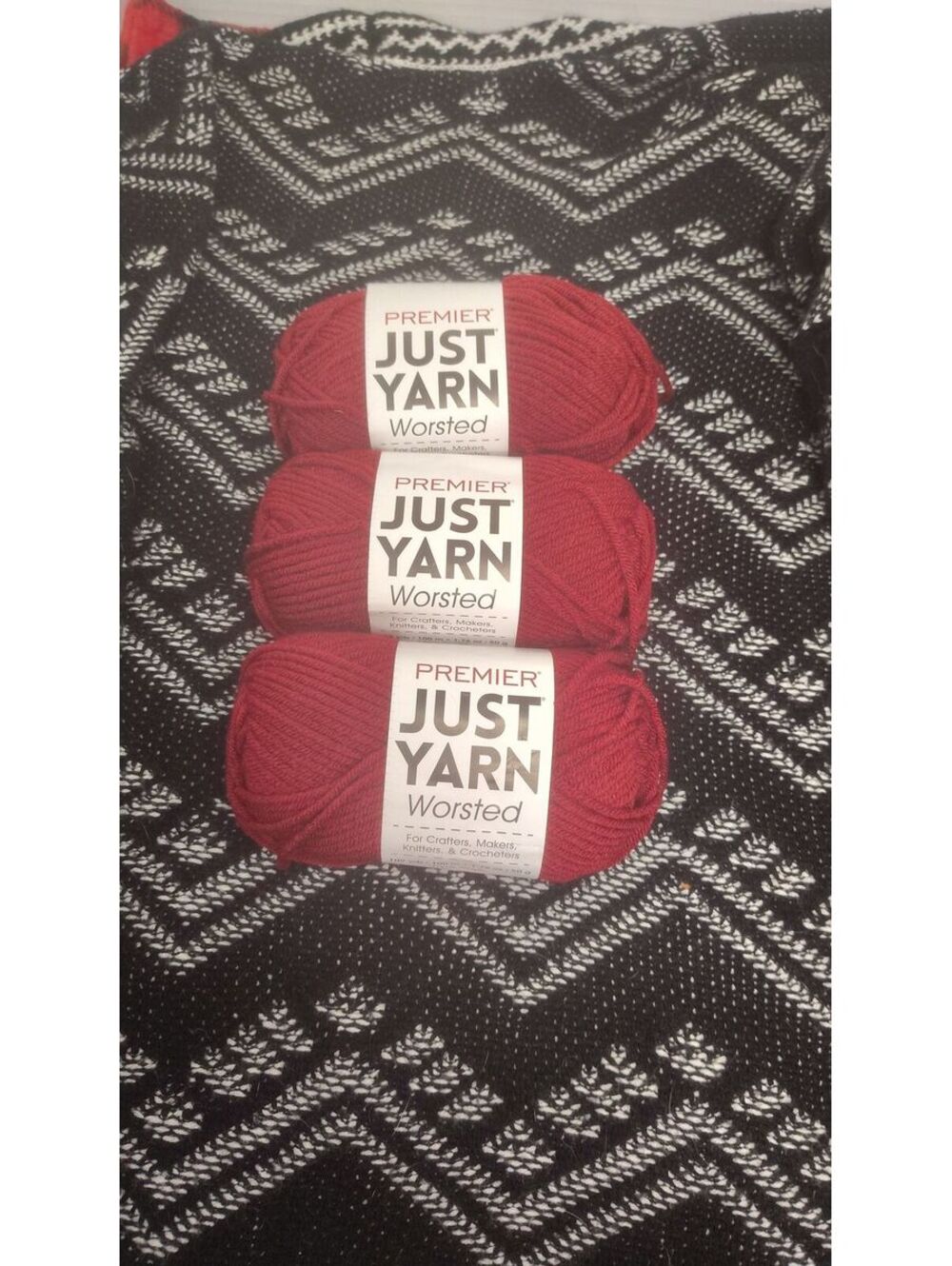 Premier Just Yarn Worsted Ruby Red Lot of 3 Medium 4 Acrylic 327 Yards